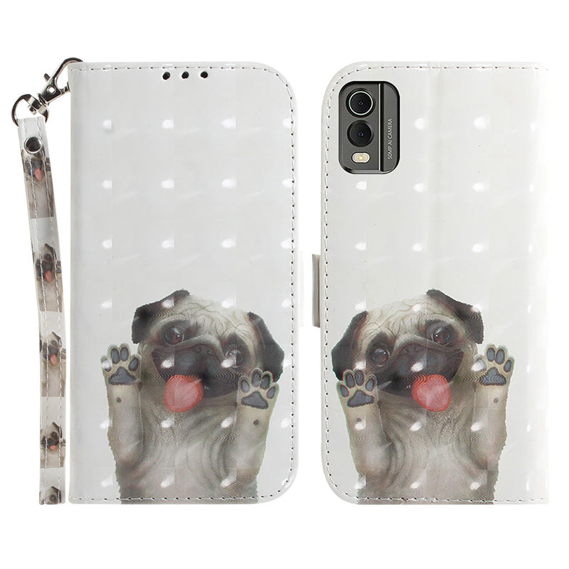 For Nokia C32 Pattern Design Folio Cover PU Leather Stand Wallet Phone Case with Strap