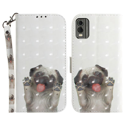 For Nokia C32 Pattern Design Folio Cover PU Leather Stand Wallet Phone Case with Strap