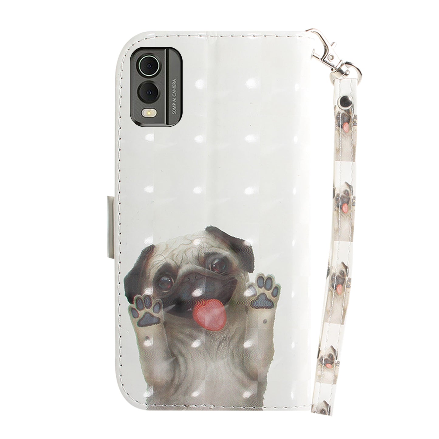 For Nokia C32 Pattern Design Folio Cover PU Leather Stand Wallet Phone Case with Strap