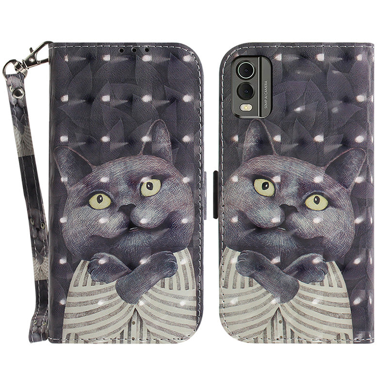 For Nokia C32 Pattern Design Folio Cover PU Leather Stand Wallet Phone Case with Strap