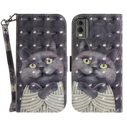 For Nokia C32 Pattern Design Folio Cover PU Leather Stand Wallet Phone Case with Strap