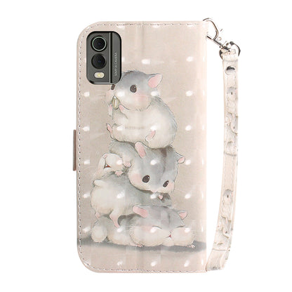 For Nokia C32 Pattern Design Folio Cover PU Leather Stand Wallet Phone Case with Strap