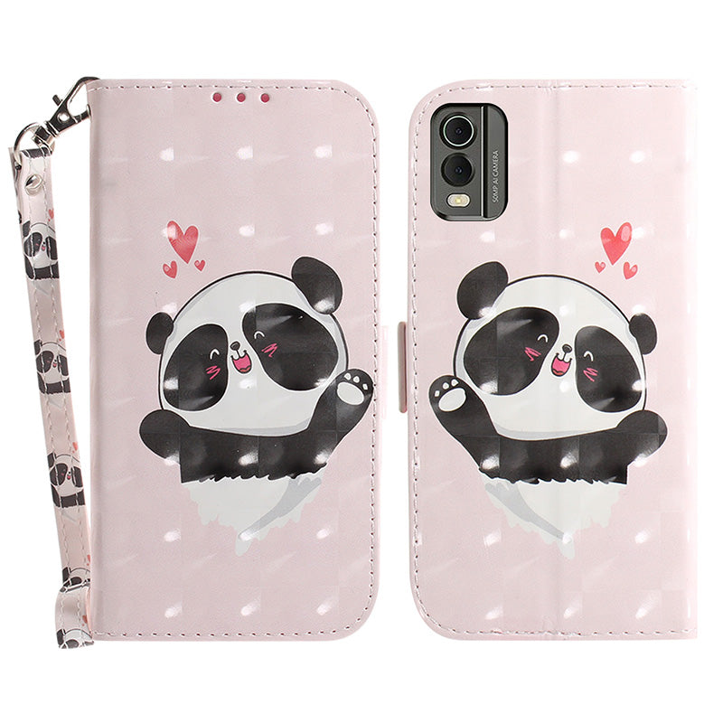 For Nokia C32 Pattern Design Folio Cover PU Leather Stand Wallet Phone Case with Strap