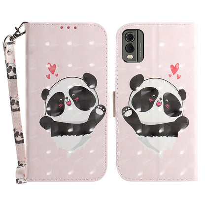 For Nokia C32 Pattern Design Folio Cover PU Leather Stand Wallet Phone Case with Strap