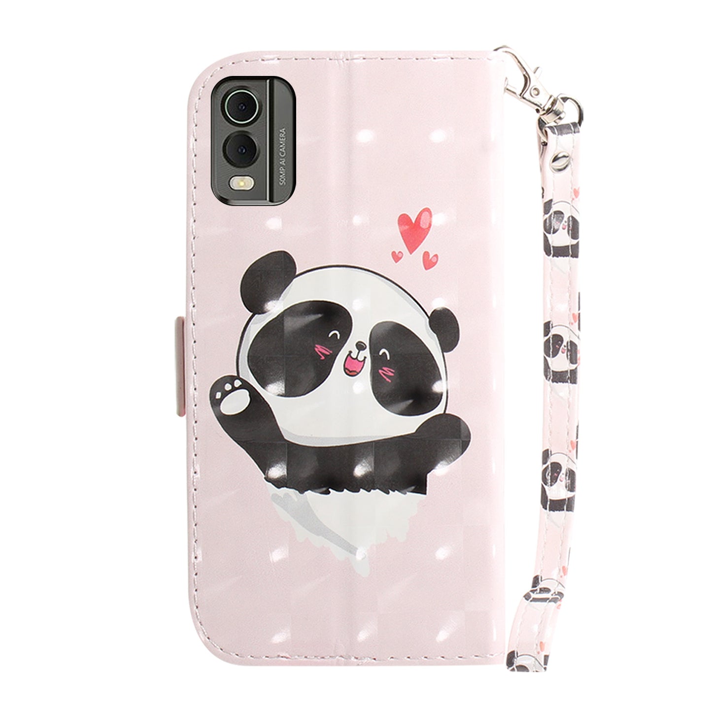 For Nokia C32 Pattern Design Folio Cover PU Leather Stand Wallet Phone Case with Strap