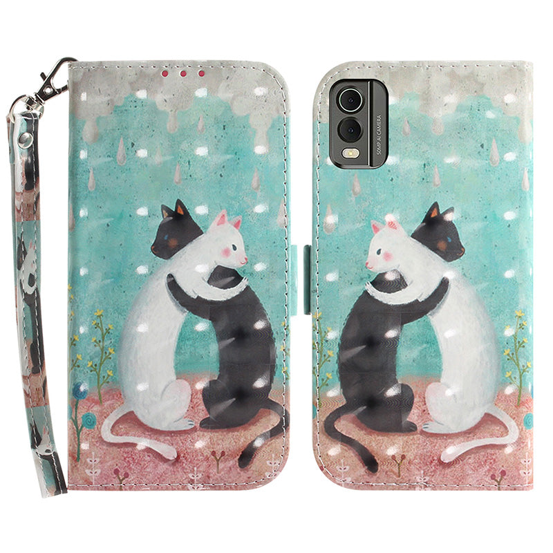 For Nokia C32 Pattern Design Folio Cover PU Leather Stand Wallet Phone Case with Strap