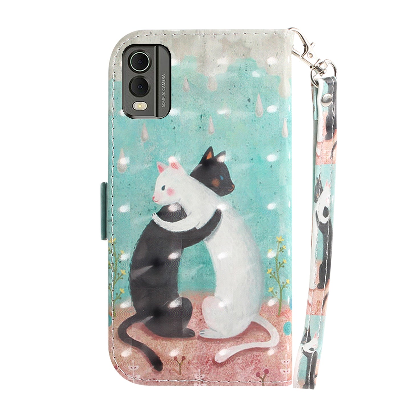 For Nokia C32 Pattern Design Folio Cover PU Leather Stand Wallet Phone Case with Strap