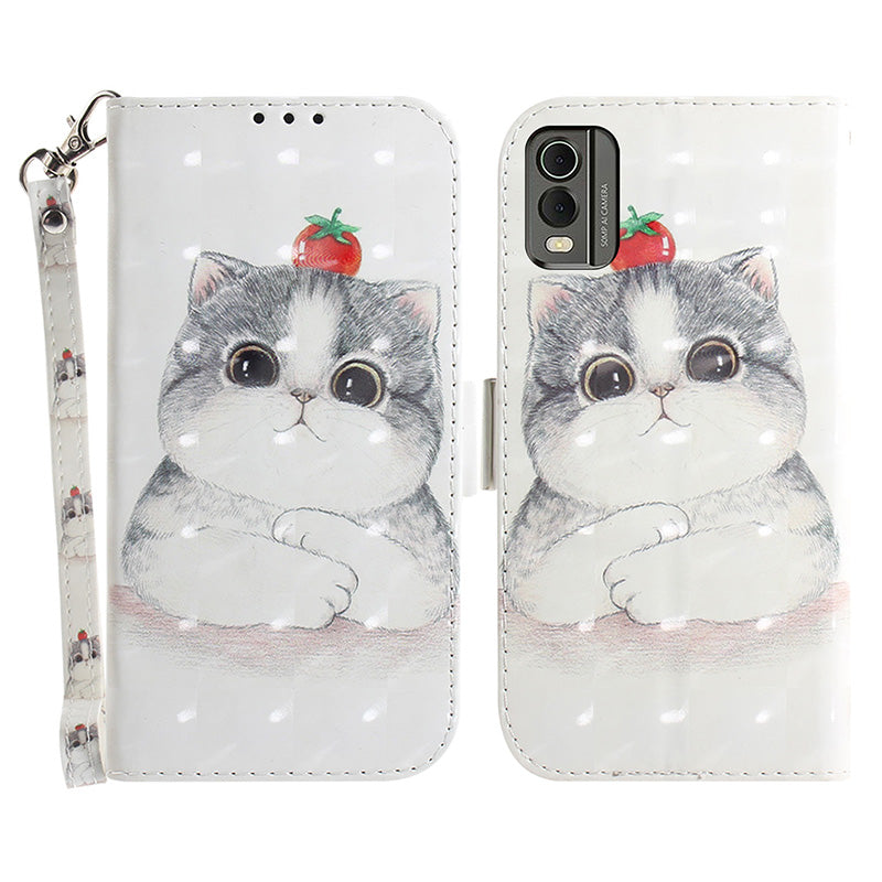 For Nokia C32 Pattern Design Folio Cover PU Leather Stand Wallet Phone Case with Strap