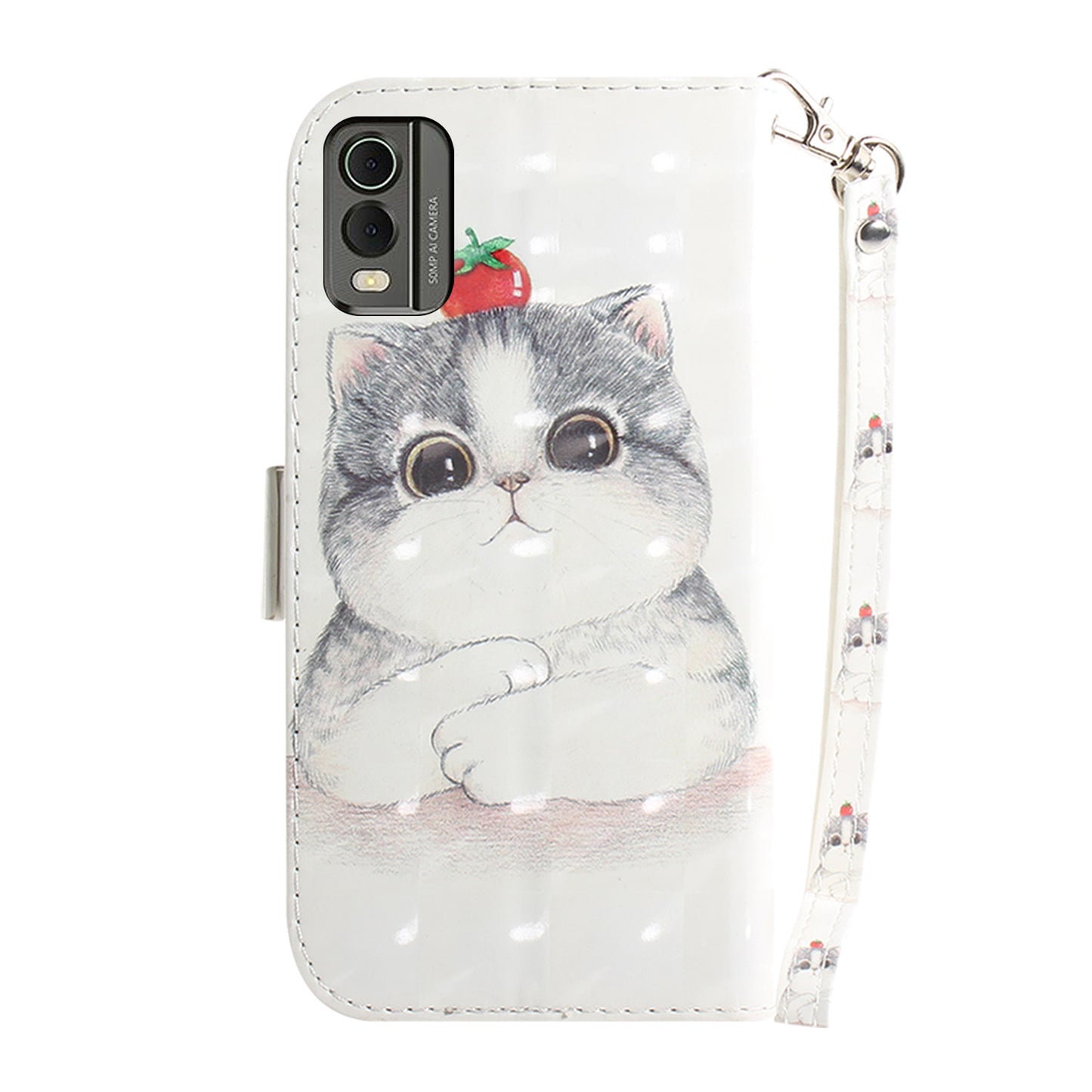 For Nokia C32 Pattern Design Folio Cover PU Leather Stand Wallet Phone Case with Strap