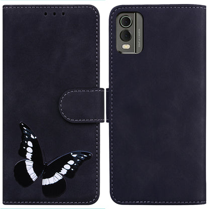 Wallet Case for Nokia C32 PU Leather Butterfly Printing Stand Flip Phone Cover