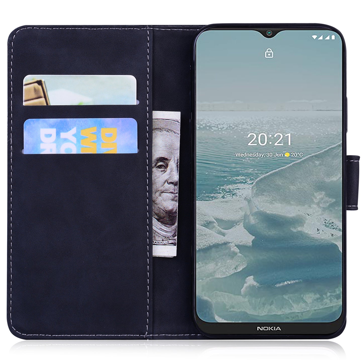 Wallet Case for Nokia C32 PU Leather Butterfly Printing Stand Flip Phone Cover