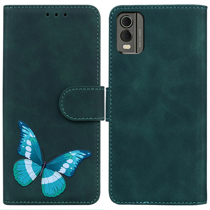 Wallet Case for Nokia C32 PU Leather Butterfly Printing Stand Flip Phone Cover