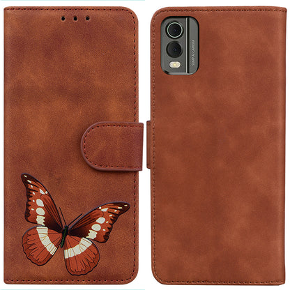 Wallet Case for Nokia C32 PU Leather Butterfly Printing Stand Flip Phone Cover