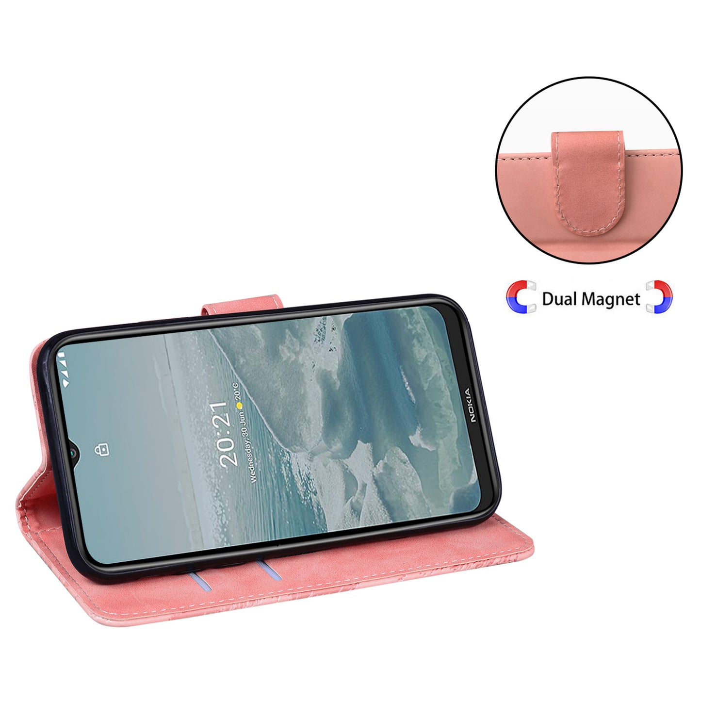 Wallet Case for Nokia C32 PU Leather Butterfly Printing Stand Flip Phone Cover