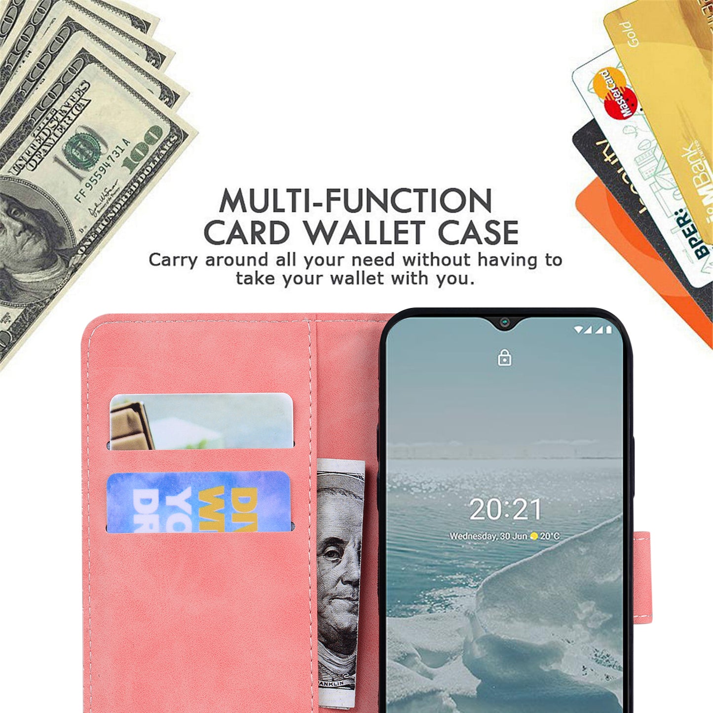 Wallet Case for Nokia C32 PU Leather Butterfly Printing Stand Flip Phone Cover