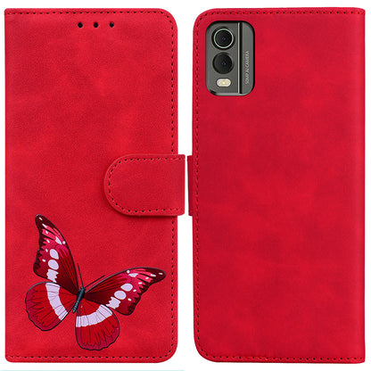 Wallet Case for Nokia C32 PU Leather Butterfly Printing Stand Flip Phone Cover