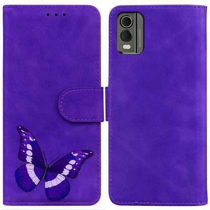 Wallet Case for Nokia C32 PU Leather Butterfly Printing Stand Flip Phone Cover