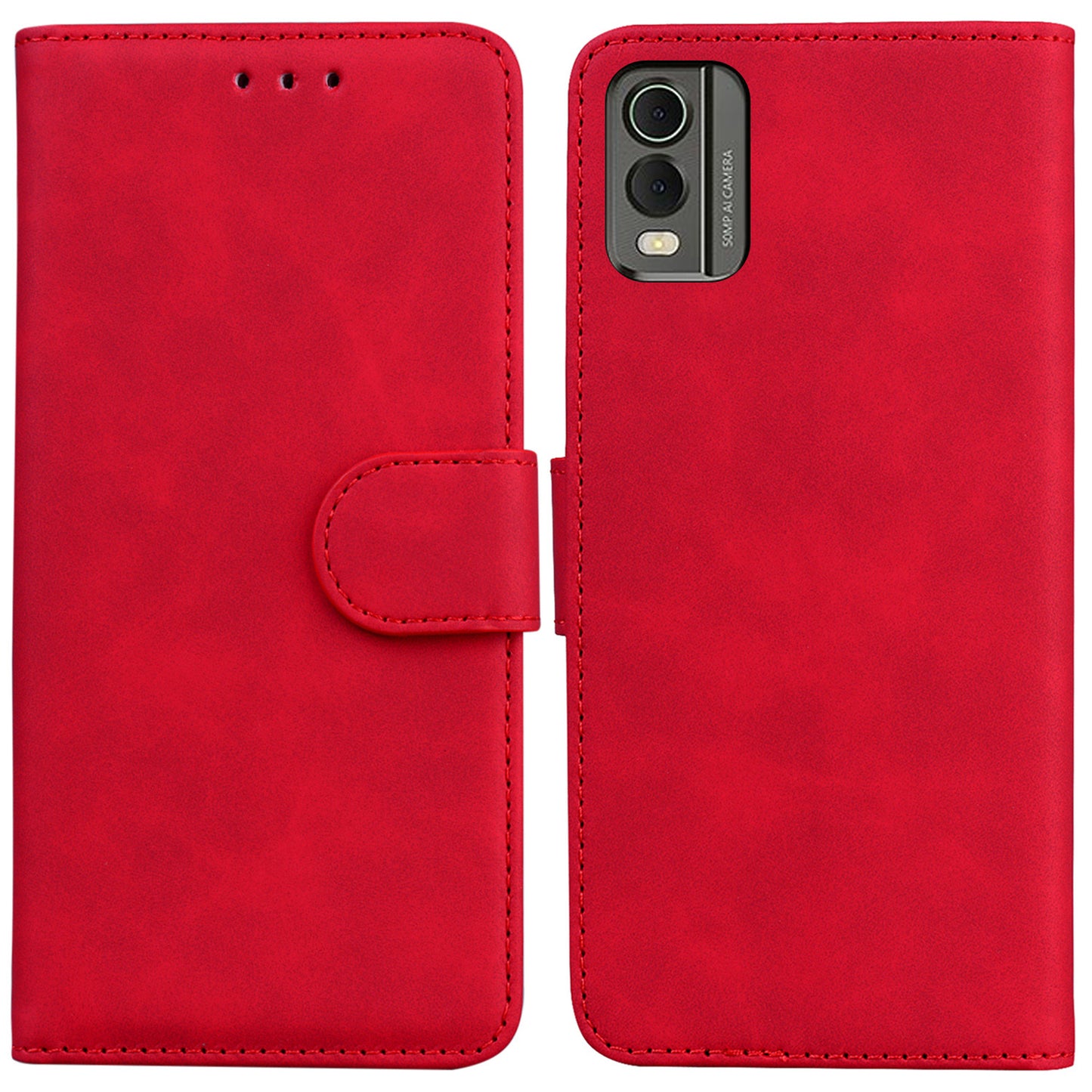 For Nokia C32 PU Leather Flip Cover Solid Color Stand Wallet Phone Case