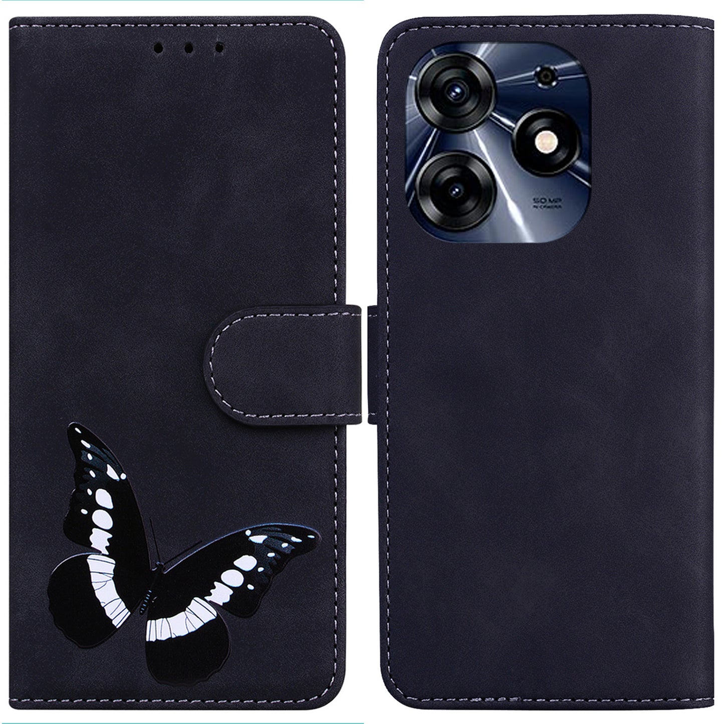 For Tecno Spark 10 Pro Phone Case Stand Wallet Butterfly Printing Skin-touch Leather Phone Cover