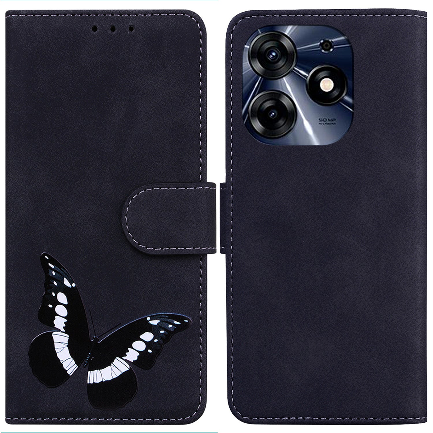 For Tecno Spark 10 Pro Phone Case Stand Wallet Butterfly Printing Skin-touch Leather Phone Cover
