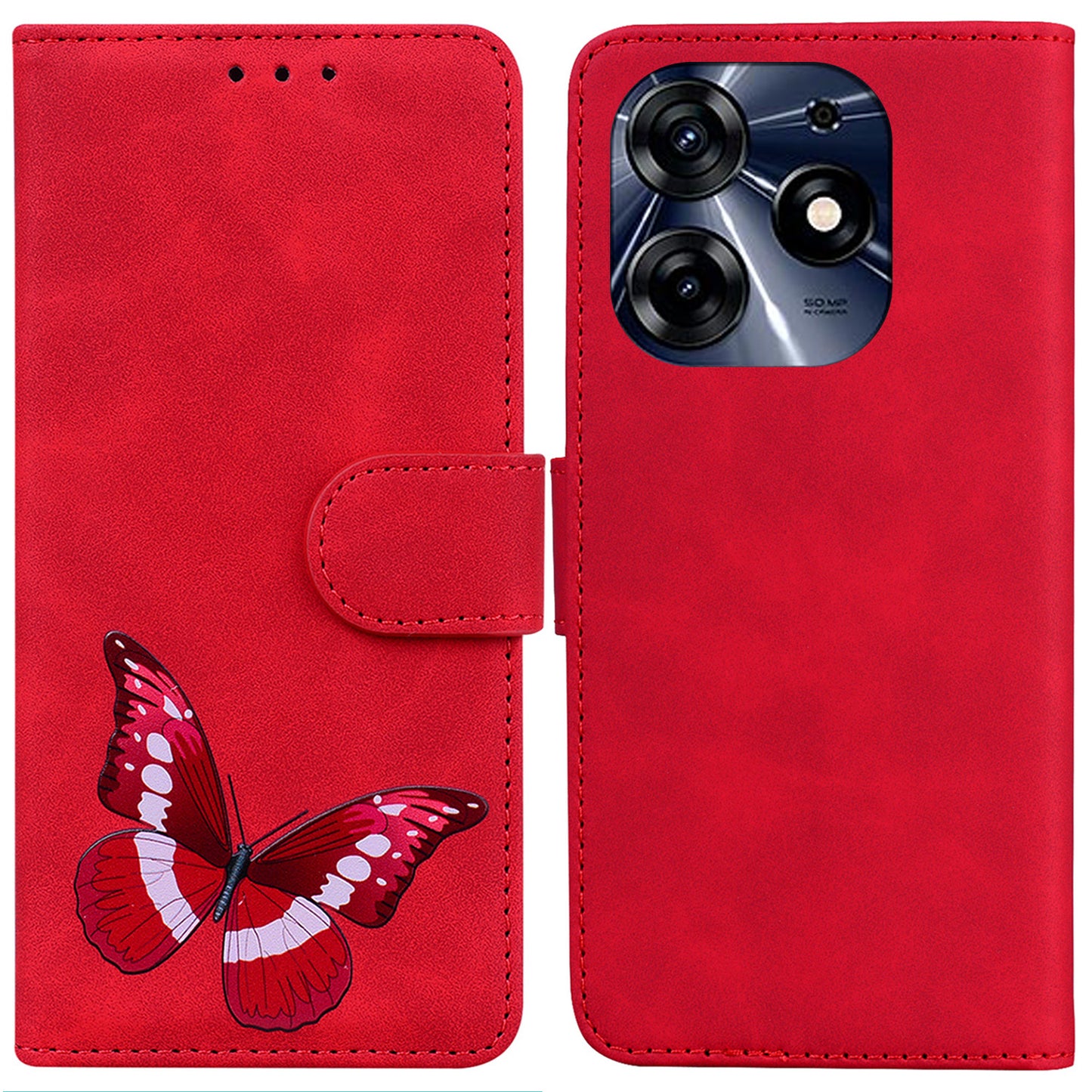 For Tecno Spark 10 Pro Phone Case Stand Wallet Butterfly Printing Skin-touch Leather Phone Cover