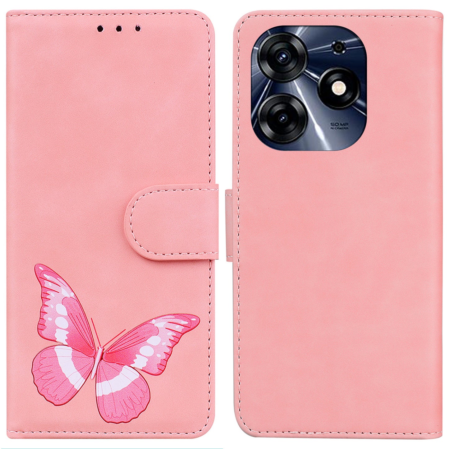 For Tecno Spark 10 Pro Phone Case Stand Wallet Butterfly Printing Skin-touch Leather Phone Cover