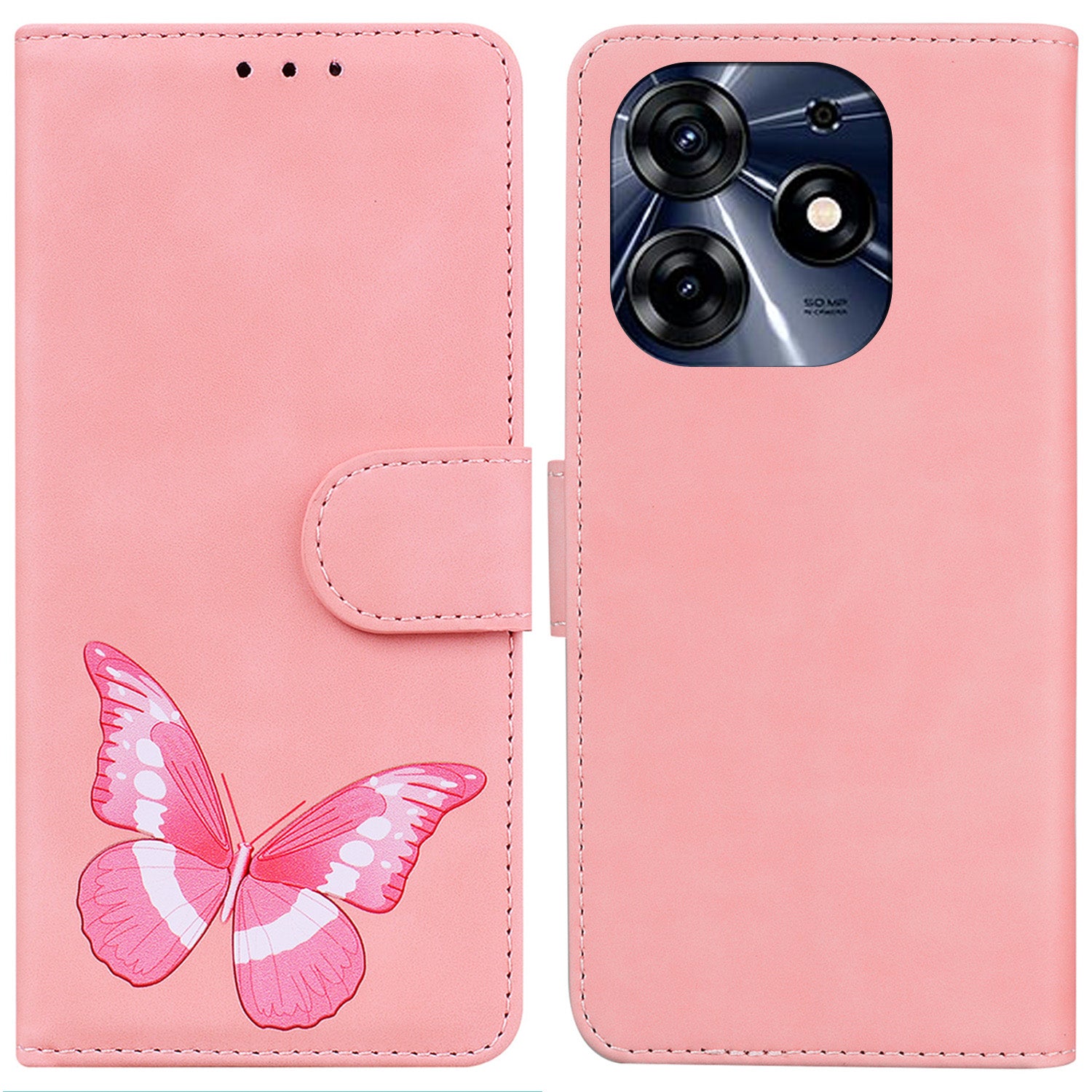 For Tecno Spark 10 Pro Phone Case Stand Wallet Butterfly Printing Skin-touch Leather Phone Cover