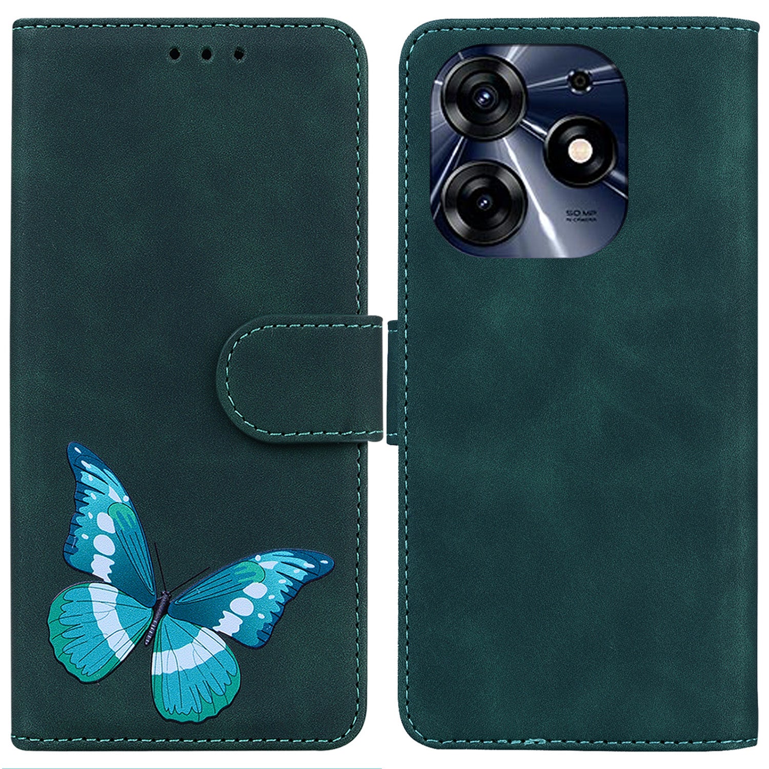 For Tecno Spark 10 Pro Phone Case Stand Wallet Butterfly Printing Skin-touch Leather Phone Cover