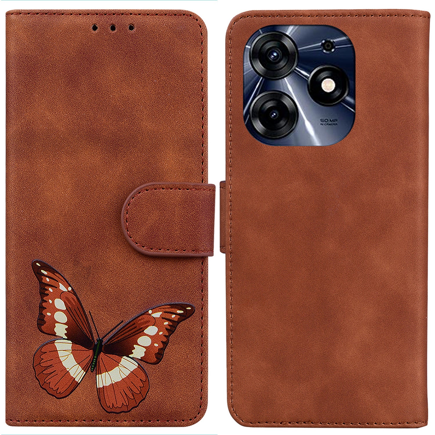 For Tecno Spark 10 Pro Phone Case Stand Wallet Butterfly Printing Skin-touch Leather Phone Cover