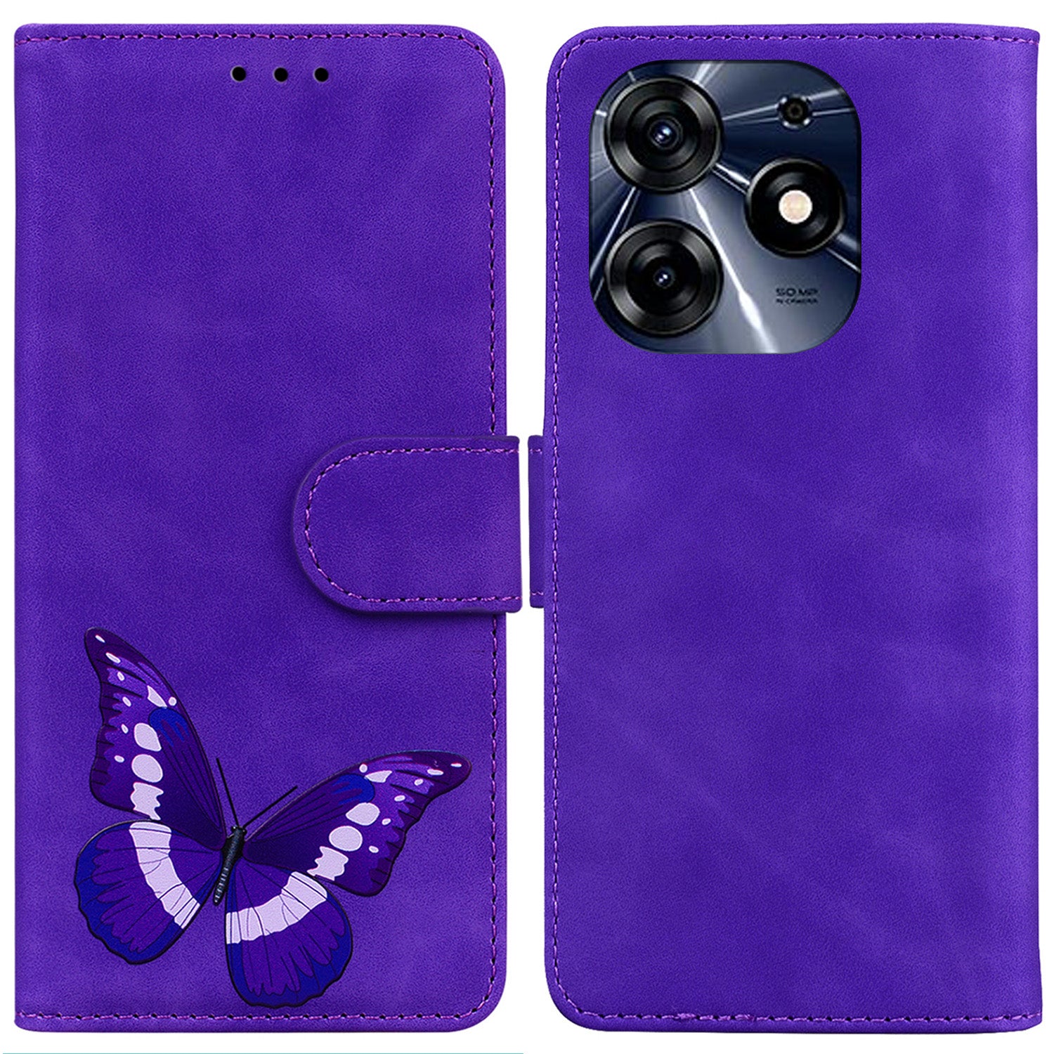 For Tecno Spark 10 Pro Phone Case Stand Wallet Butterfly Printing Skin-touch Leather Phone Cover