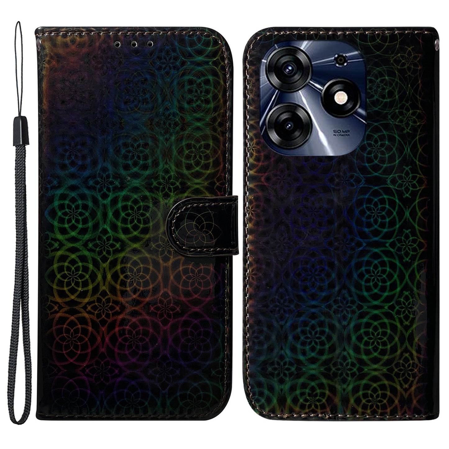 For Tecno Spark 10 Pro PU Leather Wallet Case Dazzling Flower Pattern Stand Protective Phone Cover