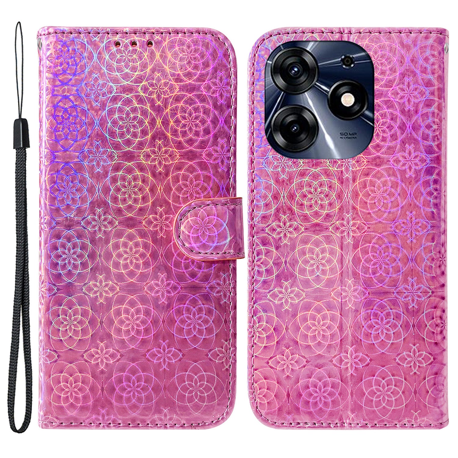 For Tecno Spark 10 Pro PU Leather Wallet Case Dazzling Flower Pattern Stand Protective Phone Cover