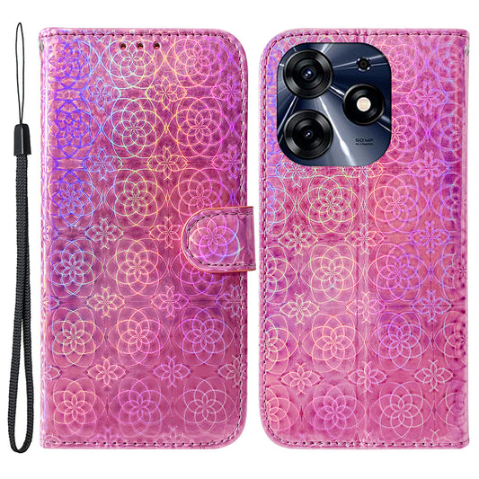 For Tecno Spark 10 Pro PU Leather Wallet Case Dazzling Flower Pattern Stand Protective Phone Cover