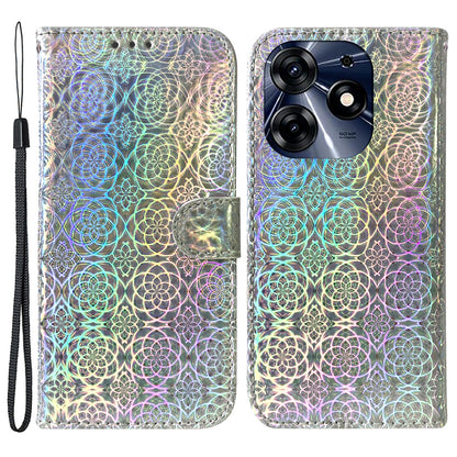 For Tecno Spark 10 Pro PU Leather Wallet Case Dazzling Flower Pattern Stand Protective Phone Cover