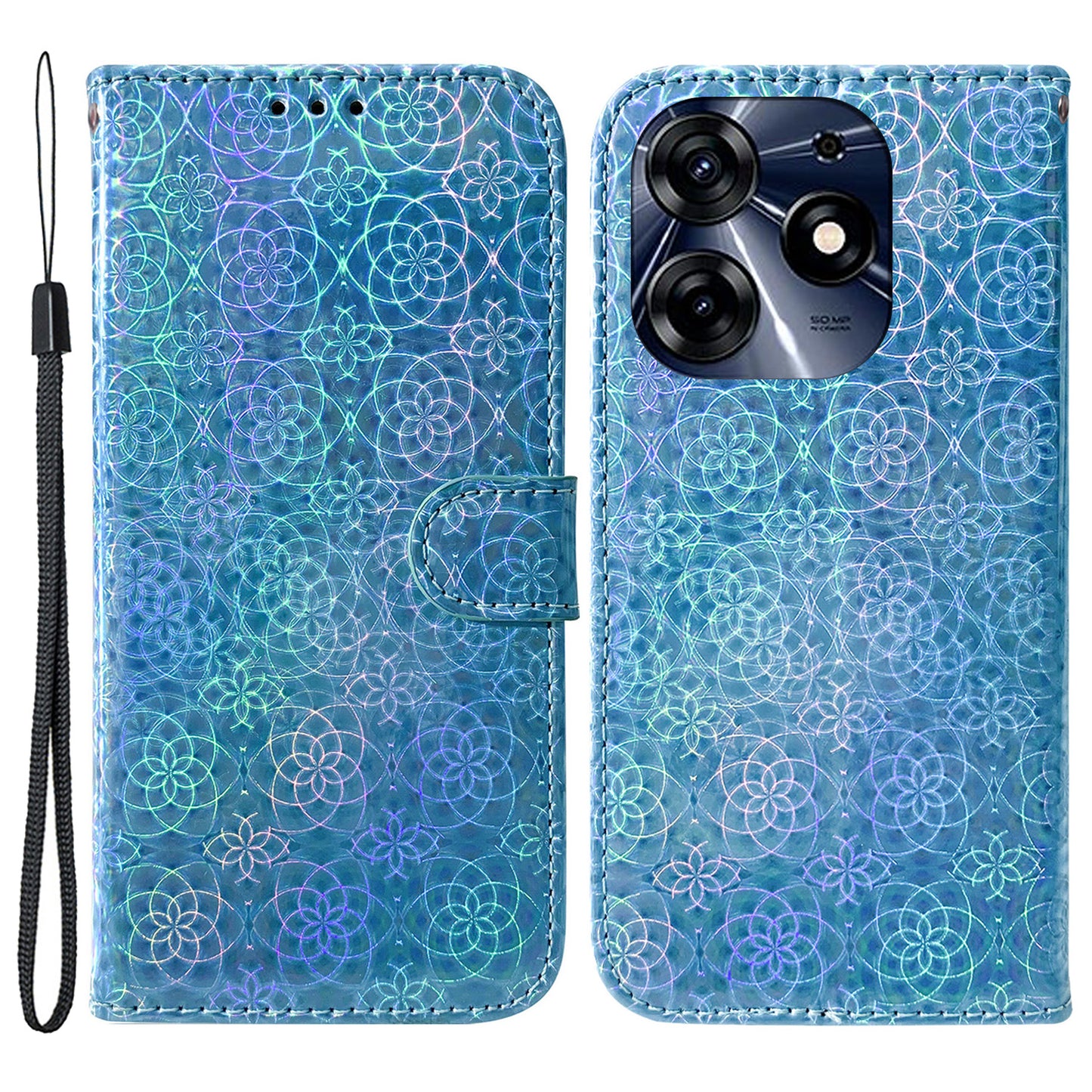 For Tecno Spark 10 Pro PU Leather Wallet Case Dazzling Flower Pattern Stand Protective Phone Cover