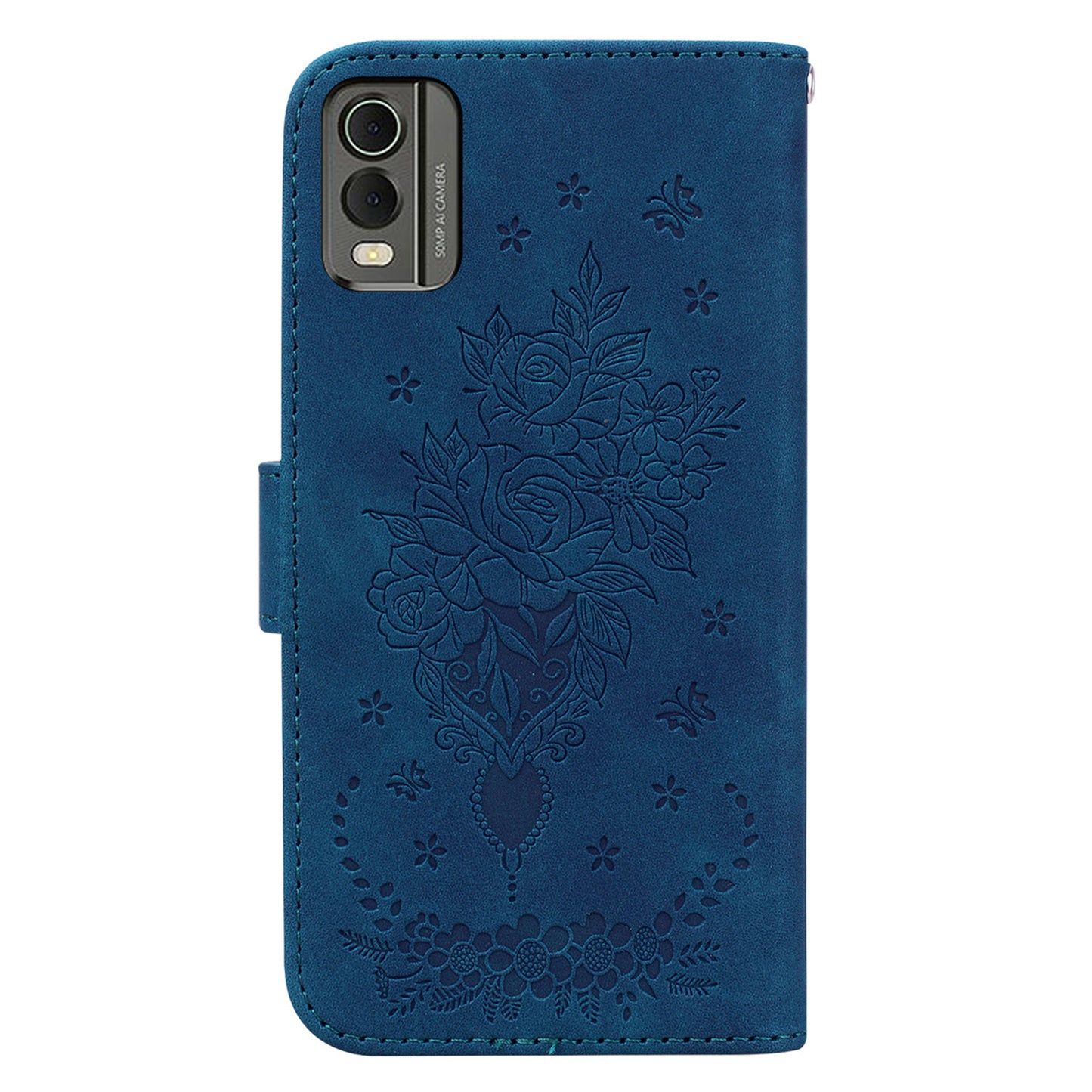 Stand Wallet Leather Case for Nokia C32 , Rose Butterfly Imprinted Full Protection Phone Cover