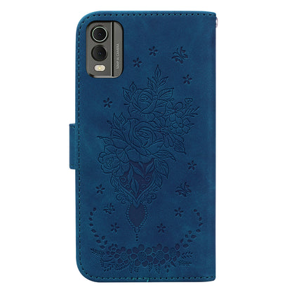 Stand Wallet Leather Case for Nokia C32 , Rose Butterfly Imprinted Full Protection Phone Cover