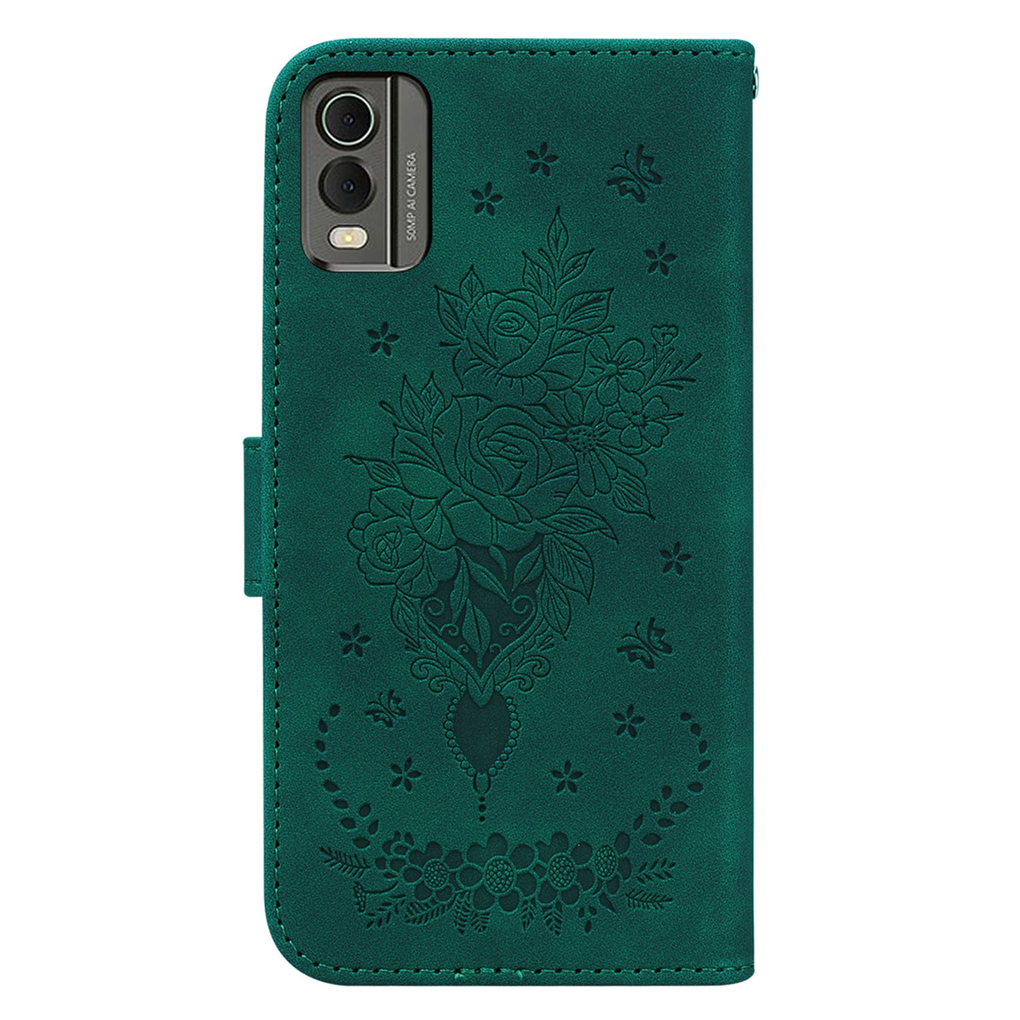 Stand Wallet Leather Case for Nokia C32 , Rose Butterfly Imprinted Full Protection Phone Cover