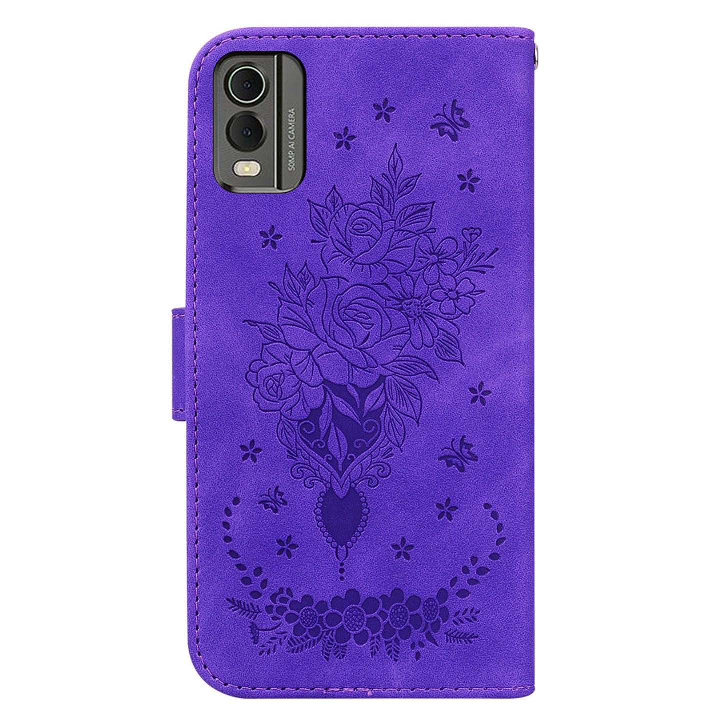 Stand Wallet Leather Case for Nokia C32 , Rose Butterfly Imprinted Full Protection Phone Cover