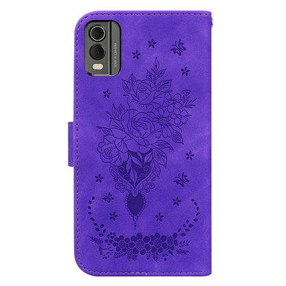 Stand Wallet Leather Case for Nokia C32 , Rose Butterfly Imprinted Full Protection Phone Cover
