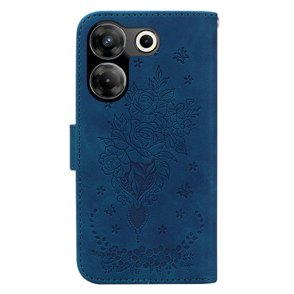 For Tecno Camon 20 Pro 4G PU Leather Stand Wallet Shell Rose Butterfly Imprinted Phone Case