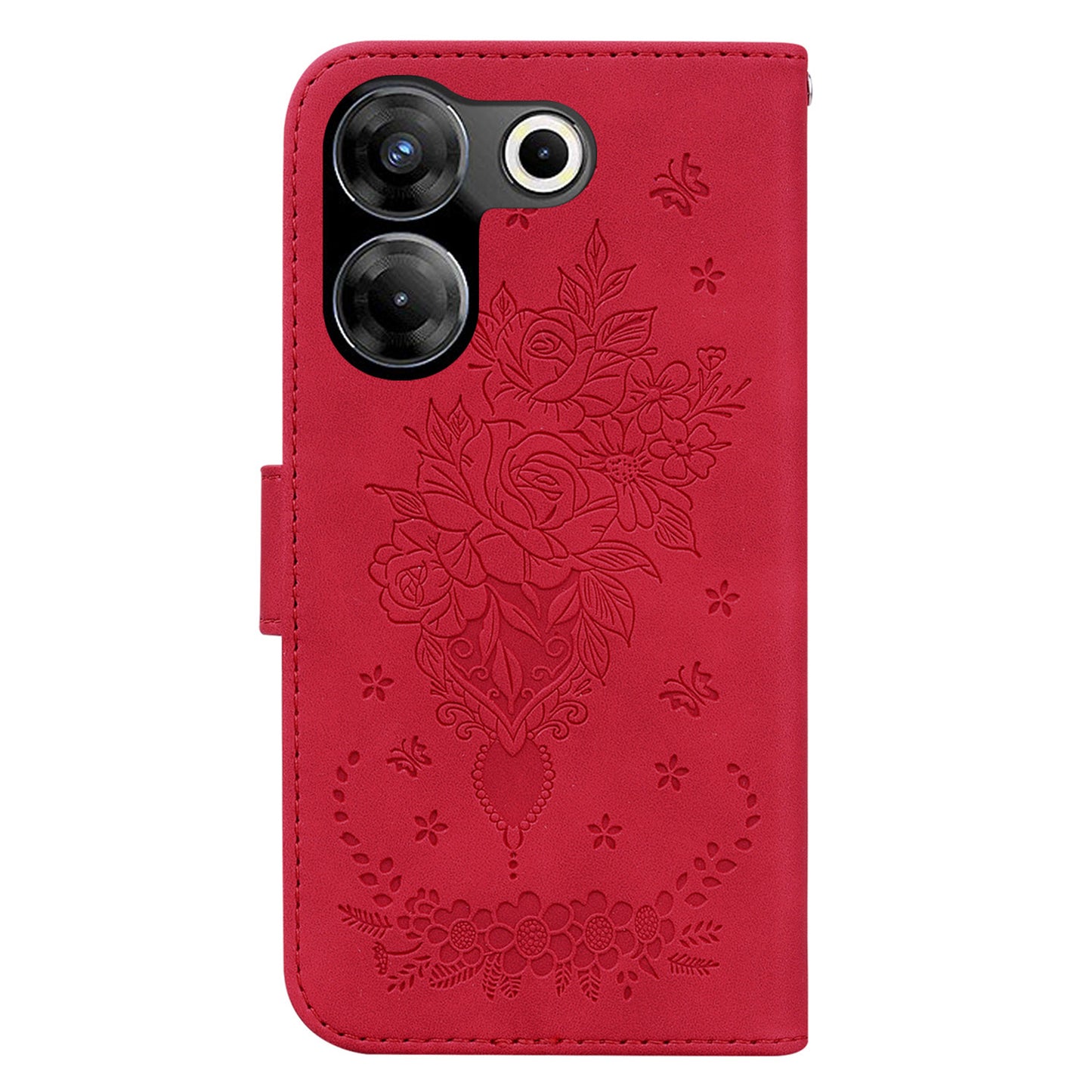 For Tecno Camon 20 Pro 4G PU Leather Stand Wallet Shell Rose Butterfly Imprinted Phone Case