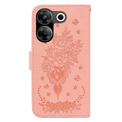 For Tecno Camon 20 Pro 4G PU Leather Stand Wallet Shell Rose Butterfly Imprinted Phone Case