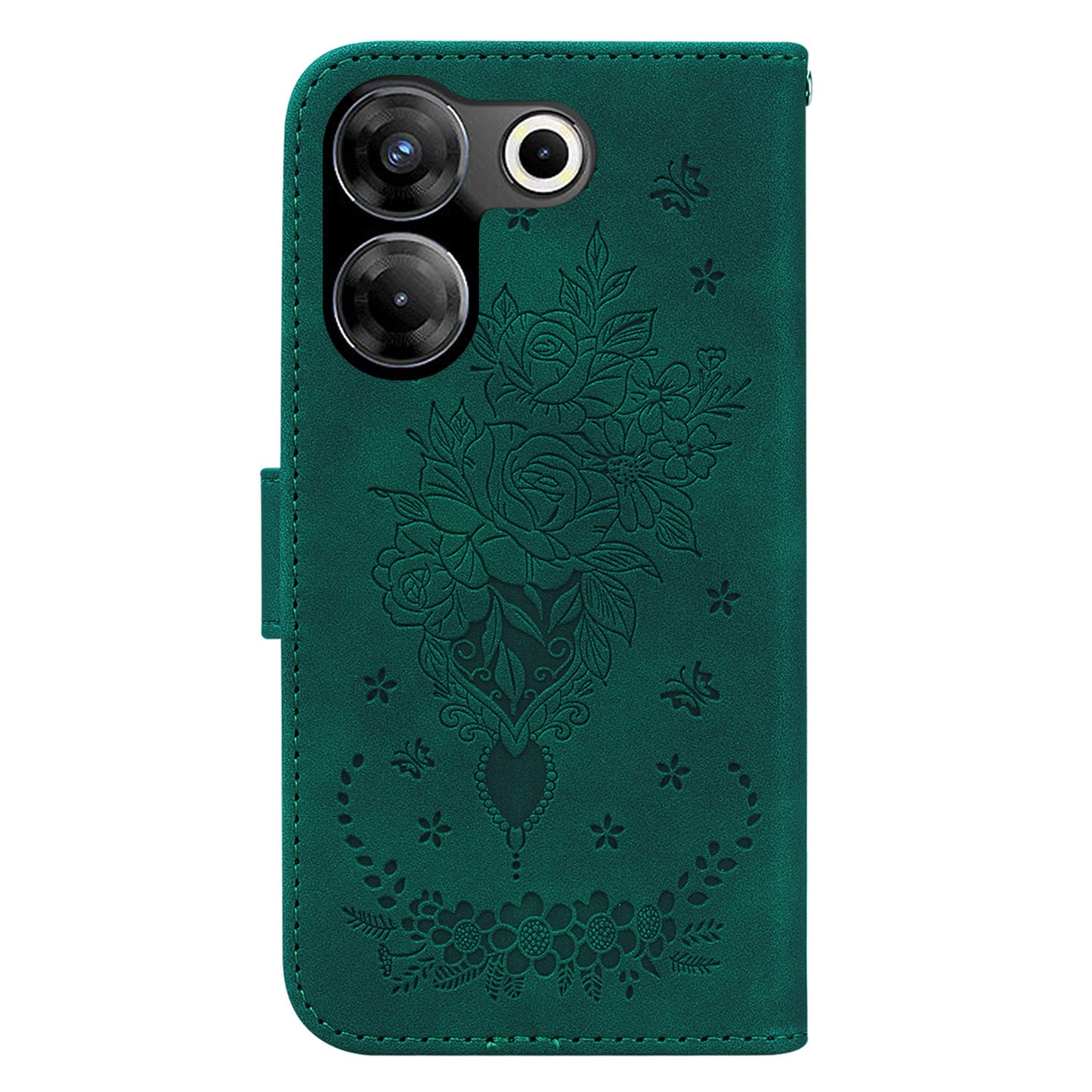 For Tecno Camon 20 Pro 4G PU Leather Stand Wallet Shell Rose Butterfly Imprinted Phone Case