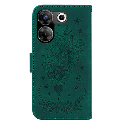 For Tecno Camon 20 Pro 4G PU Leather Stand Wallet Shell Rose Butterfly Imprinted Phone Case