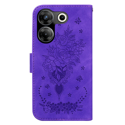 For Tecno Camon 20 Pro 4G PU Leather Stand Wallet Shell Rose Butterfly Imprinted Phone Case