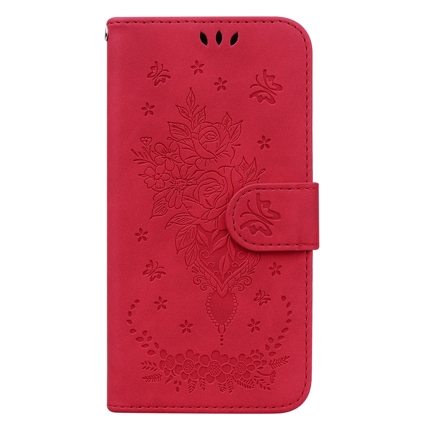 Leather Wallet Phone Case for Nokia C22 , Imprinted Rose Butterfly Protective Stand Cover