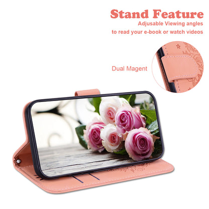 Leather Wallet Phone Case for Nokia C22 , Imprinted Rose Butterfly Protective Stand Cover