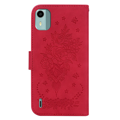 For Nokia C12 4G / C12 Plus / C12 Pro Phone Stand Case Rose Butterfly Imprinted PU Leather Wallet Shell