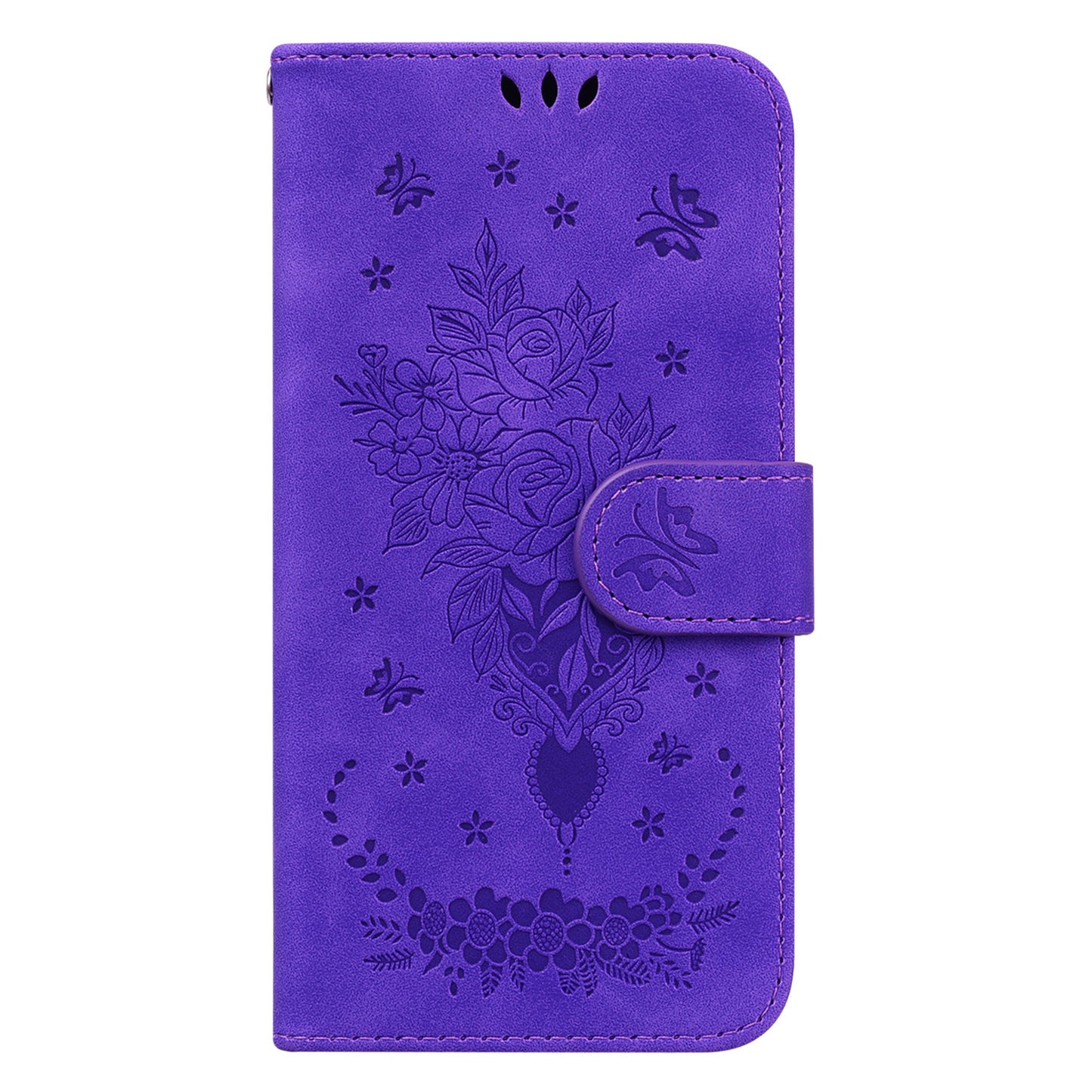 For Nokia C12 4G / C12 Plus / C12 Pro Phone Stand Case Rose Butterfly Imprinted PU Leather Wallet Shell